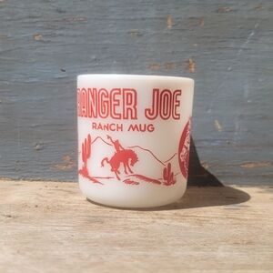 Ranger Joe Ranch Mug Hazel Atlas Red and White Vintage 50s Milkglass